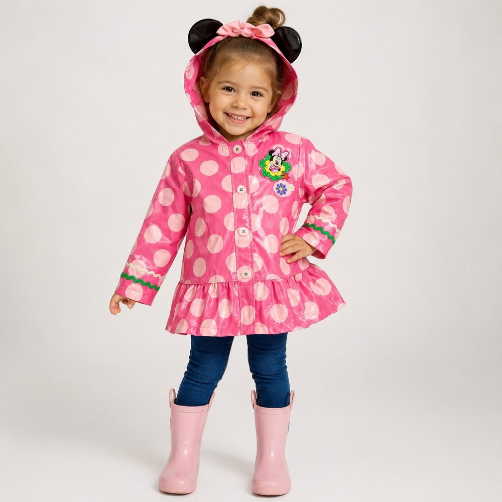 Disney Store Minnie Mouse Polka Dot Rain Jacket Size 2 Pink